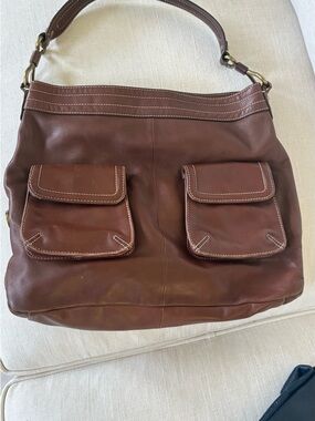 Talbots Brown Leather Hobo Bag with Front Pockets